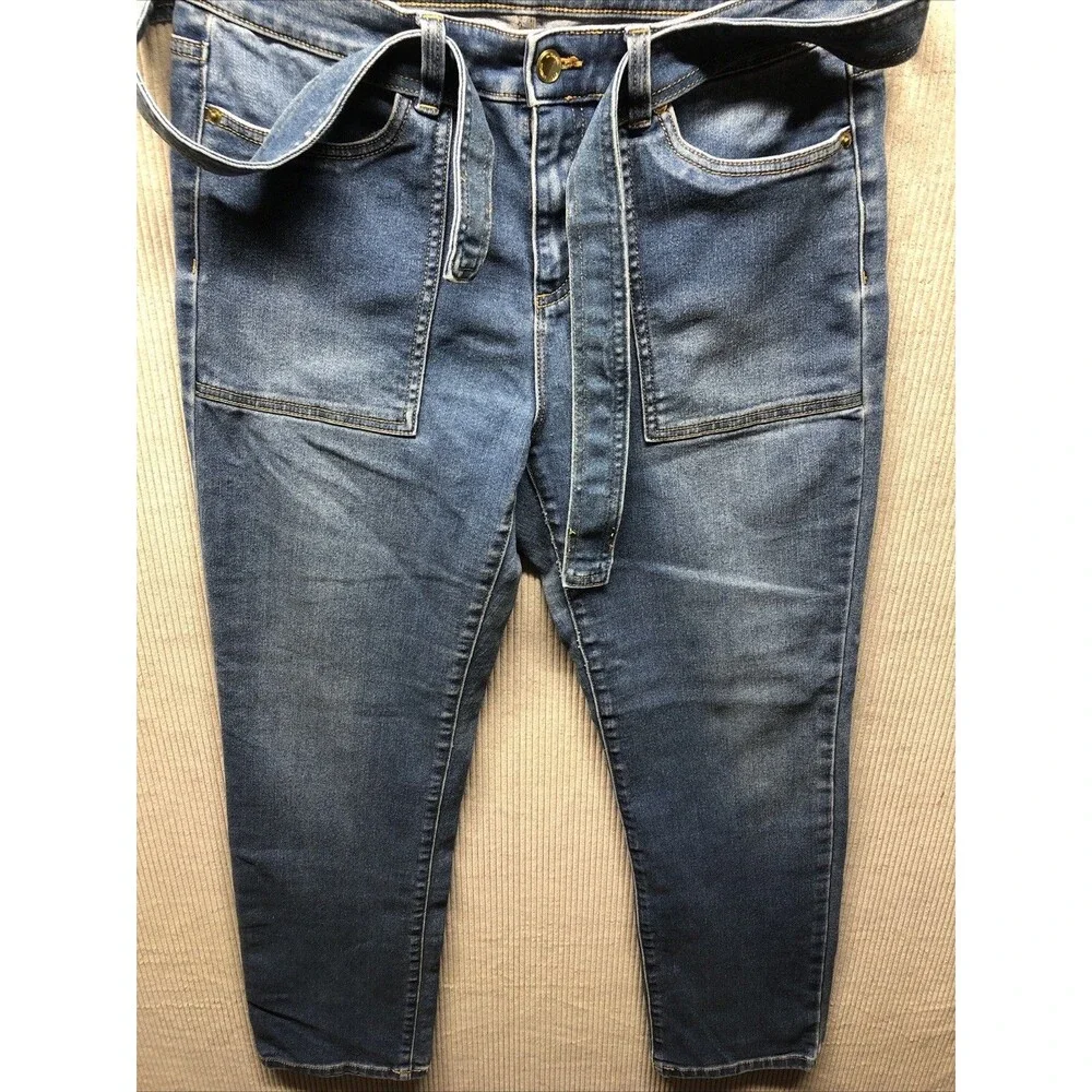 Michael Kors Selma Straight Jeans Size 8 Denim Belt Tie